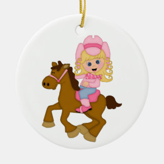 Cowgirl Riding Horse (roze) Keramisch Ornament