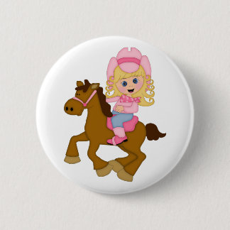 Cowgirl Riding Horse (roze) Ronde Button 5,7 Cm