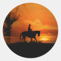 Cowgirl Riding in de Sunset Sticker