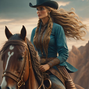 Cowgirl riding into the sunset, Cowboy hat v3 Tissuepapier