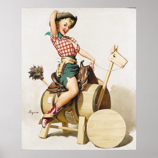 Cowgirl Riding Pin up Poster (Voorkant)