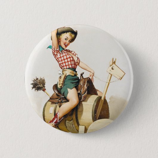 Cowgirl Riding Pin up Ronde Button 5,7 Cm (Voorkant)