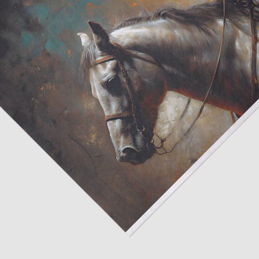 Cowgirl Riding White Horse Sunset Decoupage Tissuepapier (Detail)