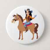 Cowgirl Rijden Een Paard Button (Voorkant)