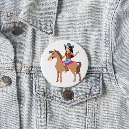 Cowgirl Rijden Een Paard Button