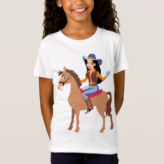 Cowgirl Rijden Een Paard Meisjes T-shirt (Voorkant)