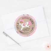 Cowgirl Rocking Horse Western Baby shower Ronde Sticker (Envelop)
