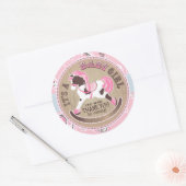 Cowgirl Rocking Horse Western Baby shower Ronde Sticker (Envelop)