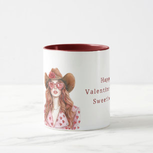 Cowgirl Rode Koperkleurig Haar Roze Harten Valenti Mok