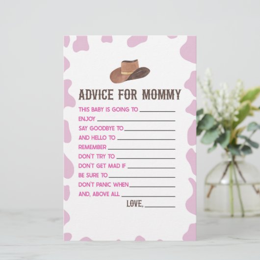 Cowgirl Rodeo advies Baby shower Game Activiteit Briefpapier (Staand voorkant)