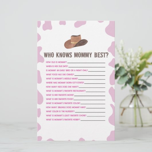 Cowgirl Rodeo die weet mama Baby shower spel Briefpapier (Staand voorkant)