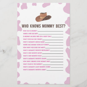 Cowgirl Rodeo die weet mama Baby shower spel Briefpapier