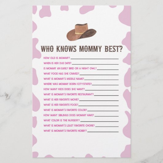 Cowgirl Rodeo die weet mama Baby shower spel Briefpapier (Voorkant)