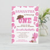 Cowgirl Rodeo Hot Pink Eerste Verjaardag Uitnodigi Kaart (Staand voorkant)