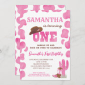 Cowgirl Rodeo Hot Pink Eerste Verjaardag Uitnodigi Kaart (Voorkant / Achterkant)