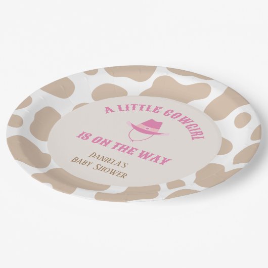 Cowgirl Rodeo Koe Print Meisje Baby shower Papieren Bordje (Gekanteld)