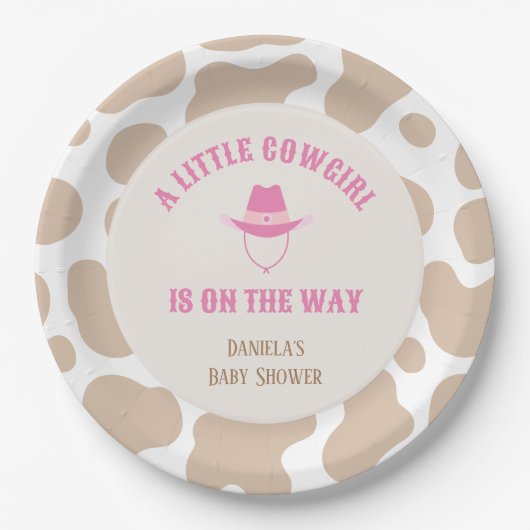Cowgirl Rodeo Koe Print Meisje Baby shower Papieren Bordje (Voorkant)