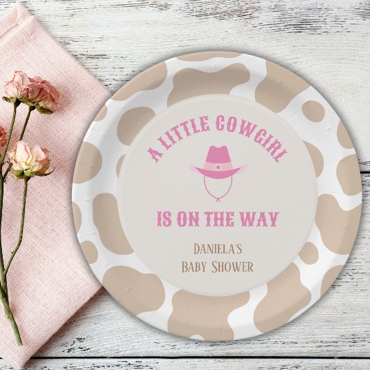 Cowgirl Rodeo Koe Print Meisje Baby shower Papieren Bordje
