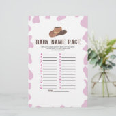 Cowgirl Rodeo Naam Race Baby shower Spelactiviteit Briefpapier (Staand voorkant)