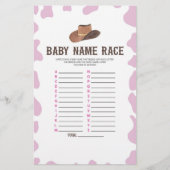 Cowgirl Rodeo Naam Race Baby shower Spelactiviteit Briefpapier (Voorkant)