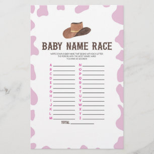 Cowgirl Rodeo Naam Race Baby shower Spelactiviteit Briefpapier