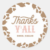 Cowgirl Rodeo Verjaardagsfeestje Dank je Ronde Sticker (Voorkant)