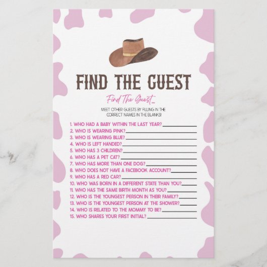 Cowgirl Rodeo Vind het gast Baby shower spel Briefpapier (Voorkant)