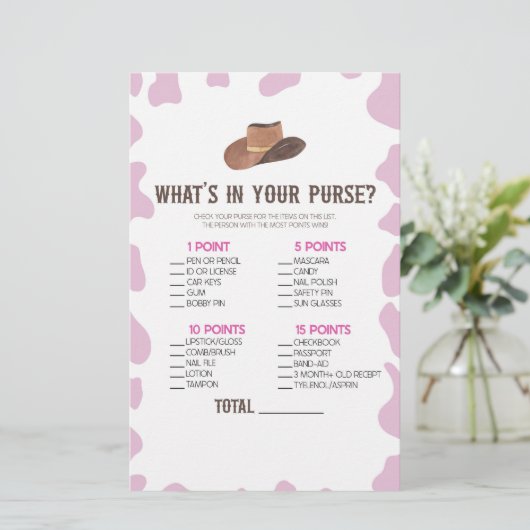 Cowgirl Rodeo Wat is er in Purse Baby shower spel Briefpapier (Staand voorkant)