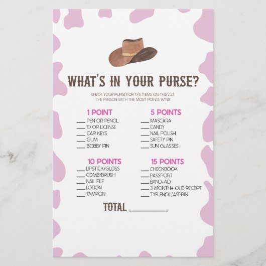 Cowgirl Rodeo Wat is er in Purse Baby shower spel Briefpapier (Voorkant)