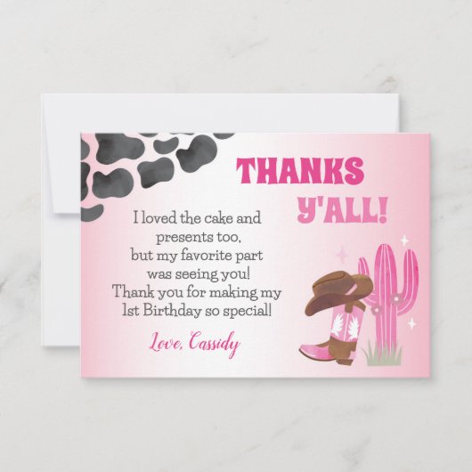 Cowgirl Rodeo Western 1e Verjaardag Dank u Kaarten (Voorkant)