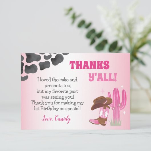Cowgirl Rodeo Western 1e Verjaardag Dank u Kaarten (Staand voorkant)