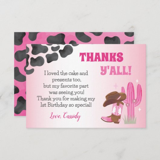 Cowgirl Rodeo Western 1e Verjaardag Dank u Kaarten (Voorkant / Achterkant)