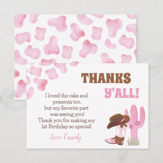 Cowgirl Rodeo Western 1e Verjaardag Dank u Kaarten (Voorkant / Achterkant)