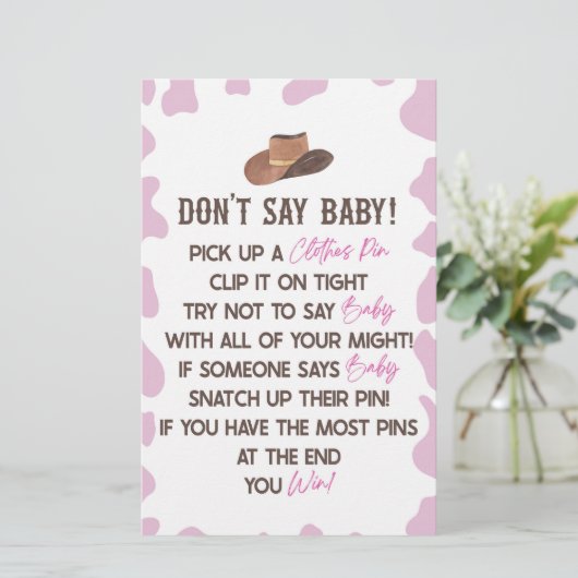 Cowgirl Rodeo Western Don't Say Baby shower Game Briefpapier (Staand voorkant)