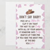 Cowgirl Rodeo Western Don't Say Baby shower Game Briefpapier (Voorkant / Achterkant)