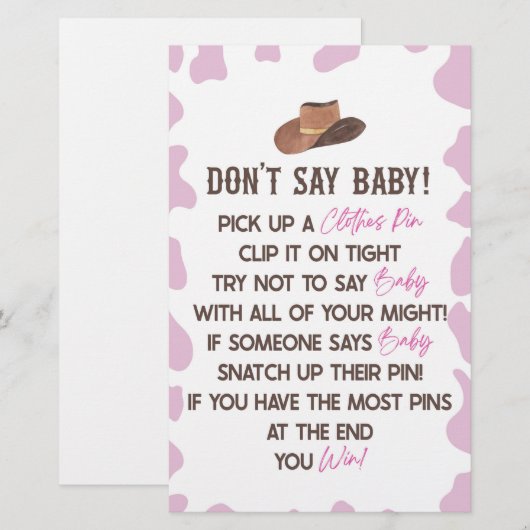 Cowgirl Rodeo Western Don't Say Baby shower Game Briefpapier (Voorkant / Achterkant)
