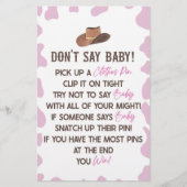 Cowgirl Rodeo Western Don't Say Baby shower Game Briefpapier (Voorkant)