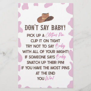 Cowgirl Rodeo Western Don't Say Baby shower Game Briefpapier