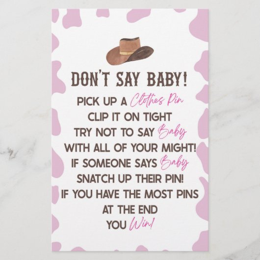 Cowgirl Rodeo Western Don't Say Baby shower Game Briefpapier (Voorkant)