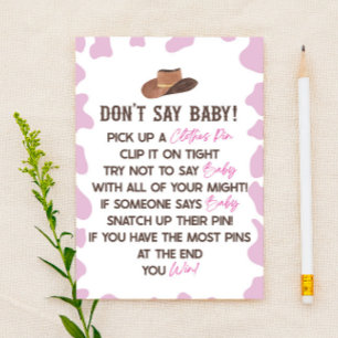 Cowgirl Rodeo Western Don't Say Baby shower Game Briefpapier