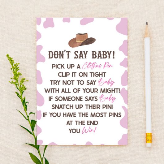Cowgirl Rodeo Western Don't Say Baby shower Game Briefpapier