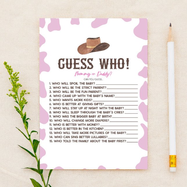 Cowgirl Rodeo Western Guess Who Baby shower spel (Creator heeft geüpload)
