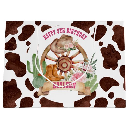 Cowgirl rodeo westerne verjaardag gepersonaliseerd groot cadeauzakje (Voorkant)