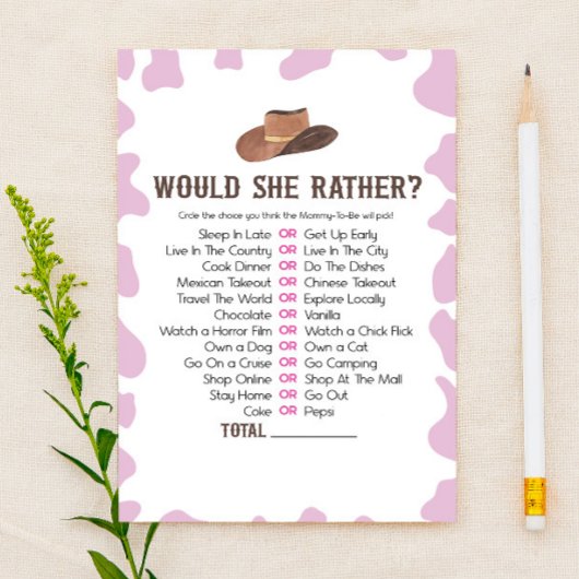 Cowgirl Rodeo wil dat ze liever Baby shower spel Briefpapier