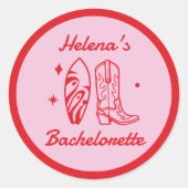 Cowgirl Rood & Roze Bachelorette Ronde Sticker (Voorkant)