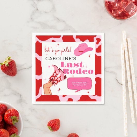 Cowgirl Rood & Roze Laatste Rodeo vrijgezellenfees Servet (Insitu)