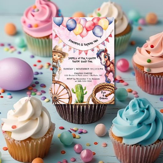 Cowgirl Rootin' Tootin' Time verjaardagsuitnodigin Kaart