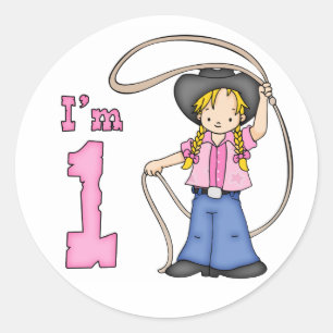 Cowgirl Roper 1st Birthday Ronde Sticker