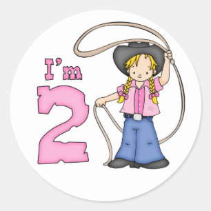 Cowgirl Roper 2e Birthday Classic Round Sticker