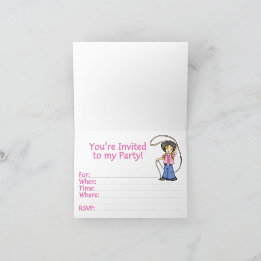 Cowgirl Roper 2e verjaardag invulling uitnodiging (Binnen)